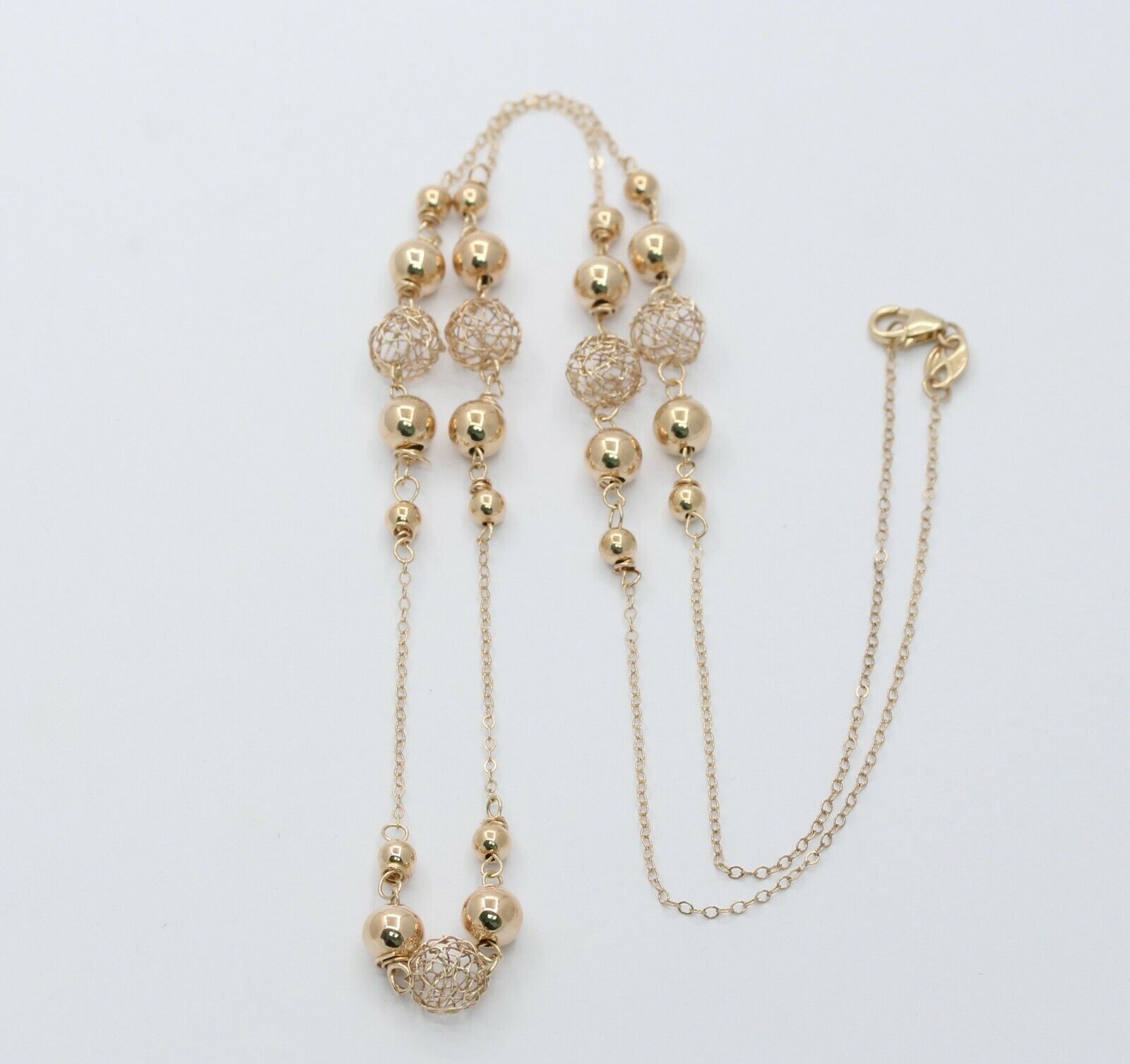Vintage 14K Yellow Gold Ball Wire Necklace
