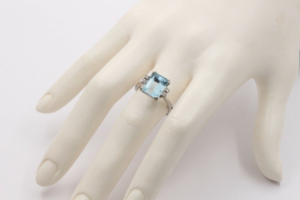 Vintage Natural Aquamarine Diamonds 14K White Gold Expandable Ring