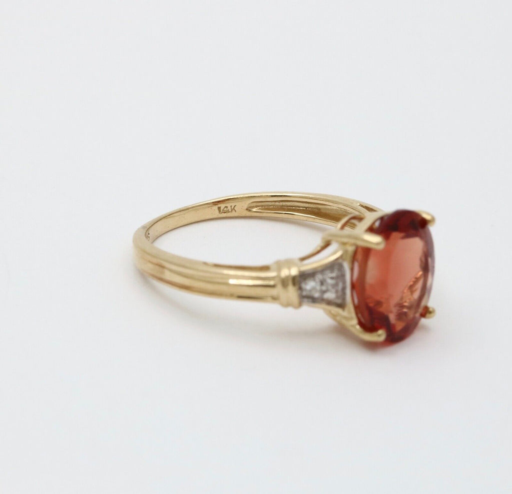 Vintage 14K Gold Andesine And Diamond Engagement Ring .