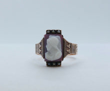 Load image into Gallery viewer, Victorian Ladies Carved Agate Cameo Seed Pearls 14K Rose Gold Ring
