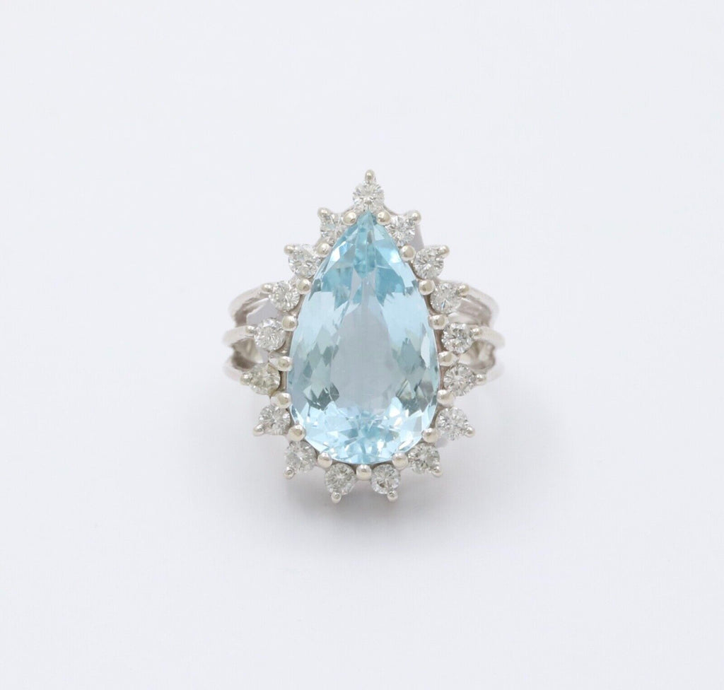 Estate Aquamarine Diamonds 14K White Gold Ring