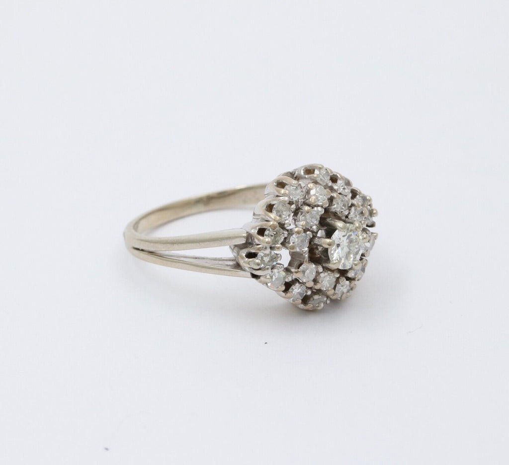 Vintage 14K White Gold Diamond Cluster Ring