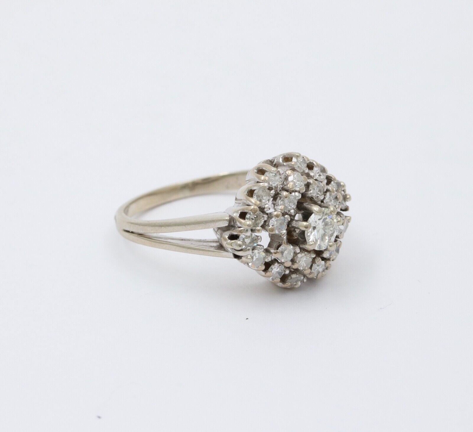 Vintage 14K White Gold Diamond Cluster Ring