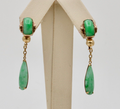 Vintage Bohemian Style 14K Yellow Gold Jadeite Jade Dangling Earring