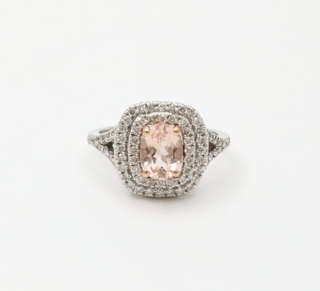 Vintage Morganite Diamonds 10K White Gold Ring