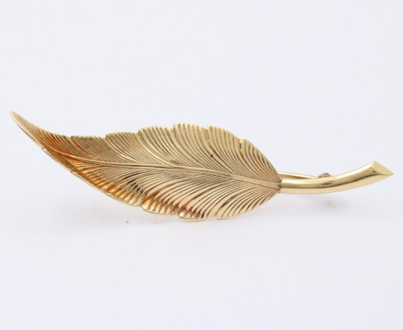 Tiffany & Co 14K Yellow Gold Feather Brooch, Pin.