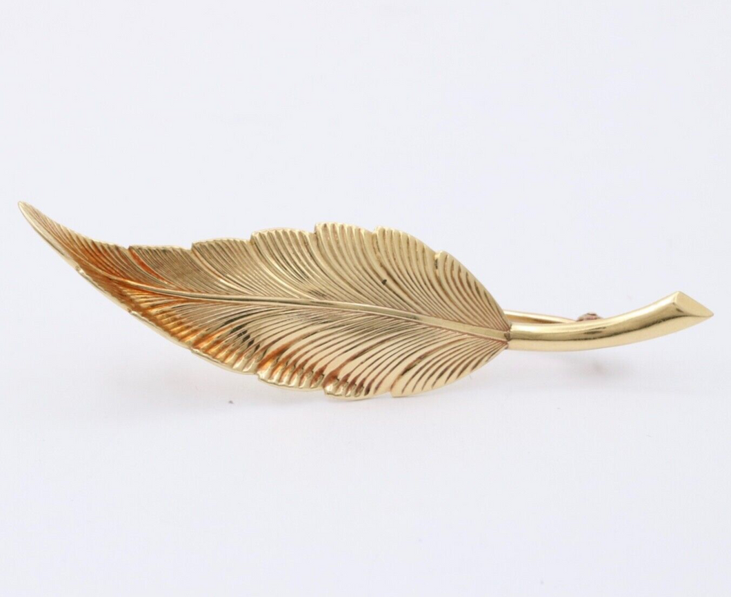 Tiffany & Co 14K Yellow Gold Leaf or Feather Brooch, Pin.