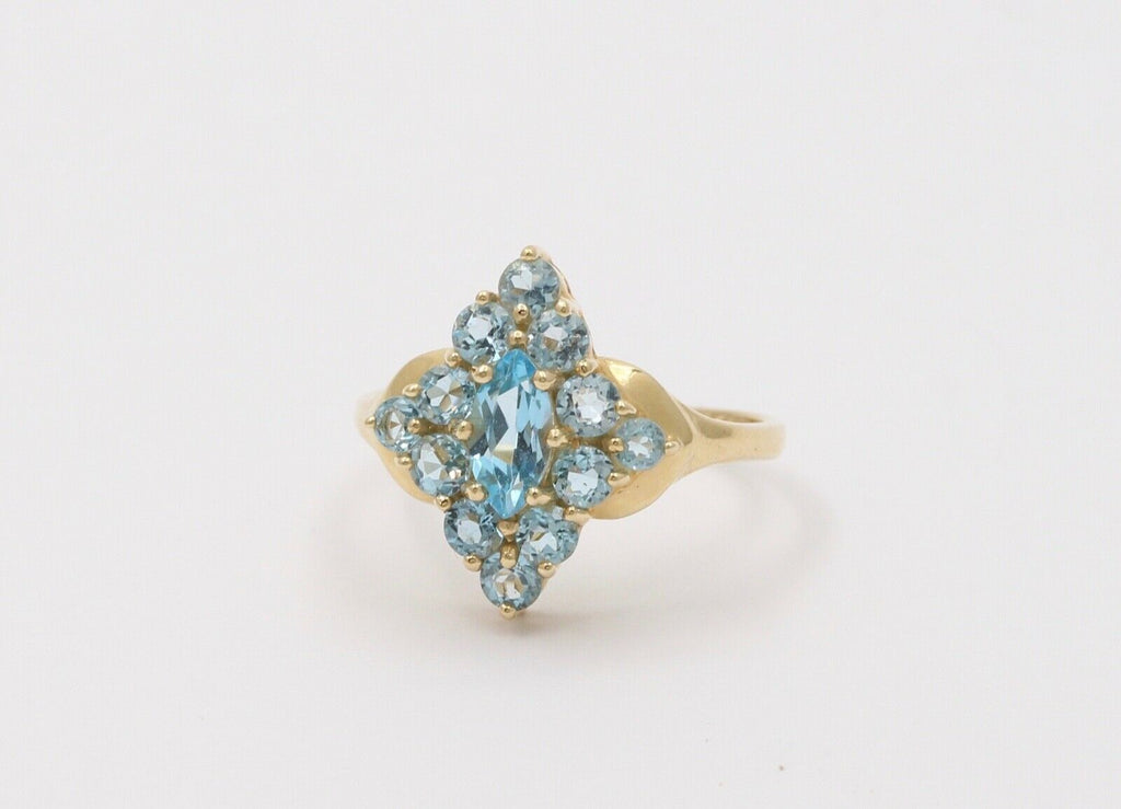Vintage London Blue Topaz 14K Yellow Gold Navette Cluster Ring