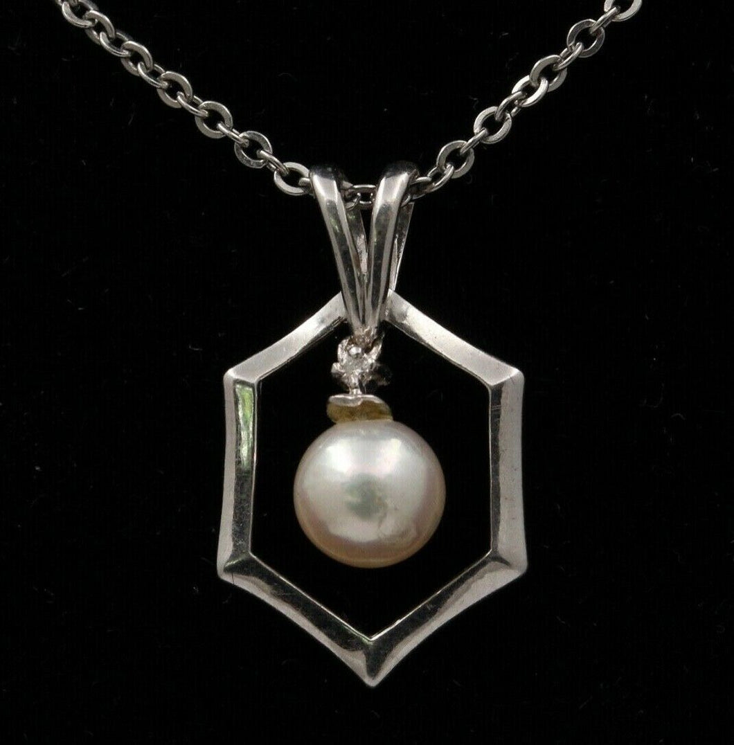 Estate 14K White Gold 6.5 mm Pearl Pendant, Bridal Jewelry.