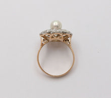 Load image into Gallery viewer, Edwardian Old European Diamonds Natural Pearl Platinum 18K YG Ring
