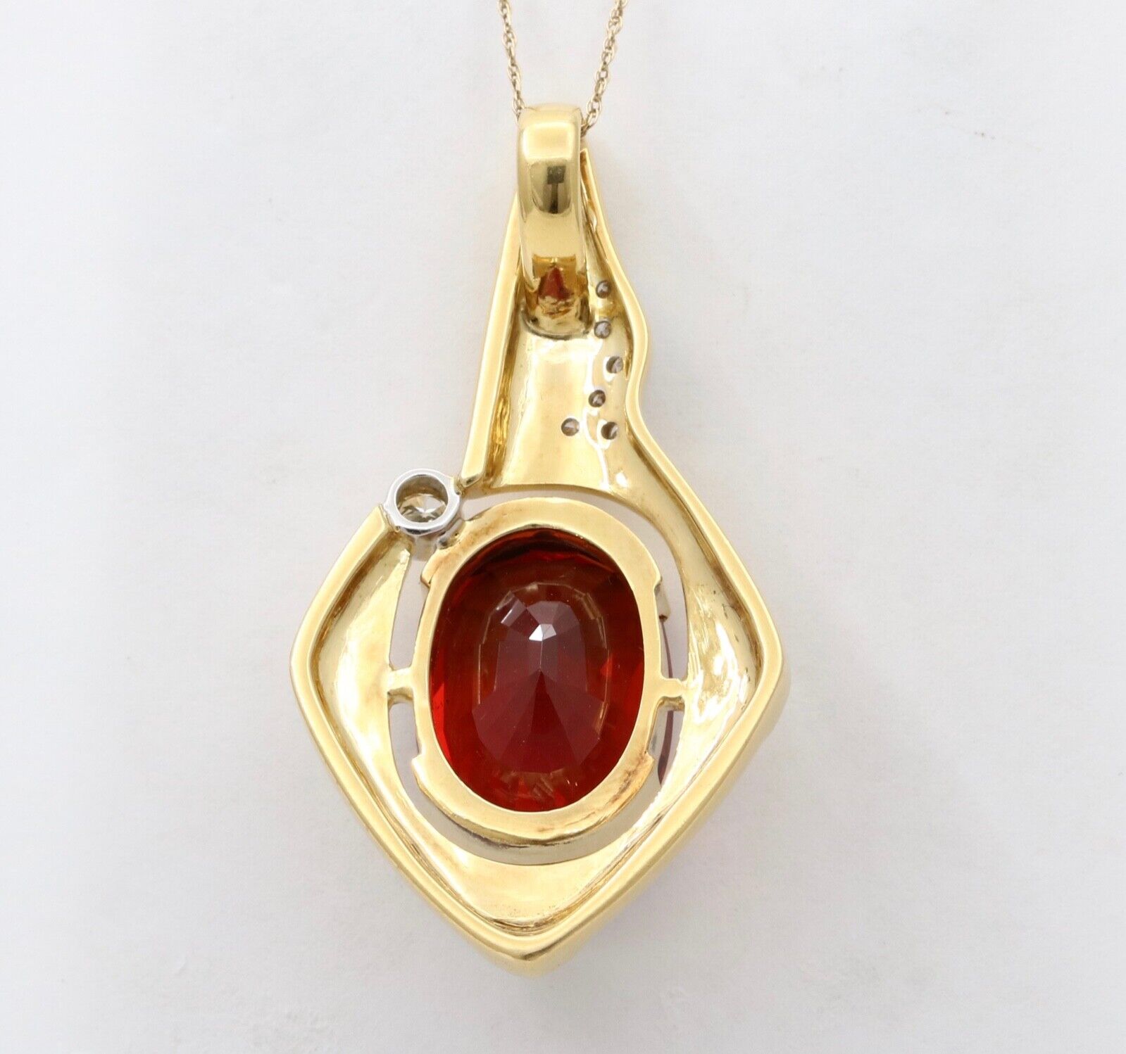Vintage Funky 18K Gold Certified Large Spessartite Garnet & Diamond Pendant