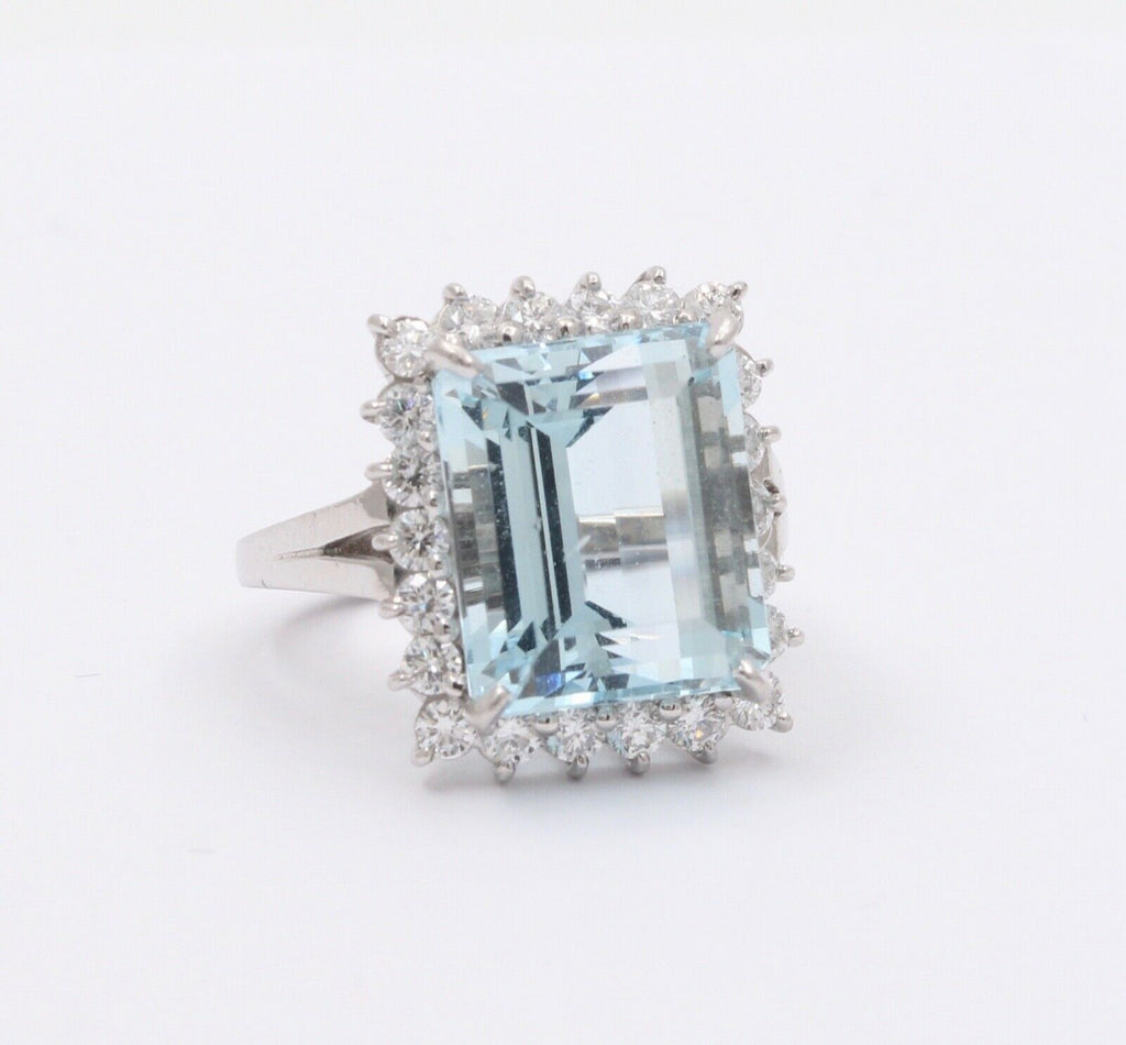Vintage Aquamarine Diamonds Platinum Ring
