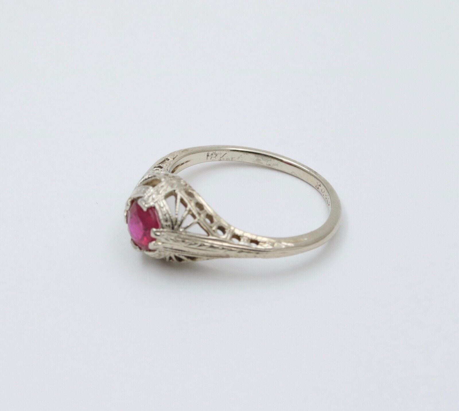 Art Deco 18K White Gold Filigree Ring Band, Engagement Ring