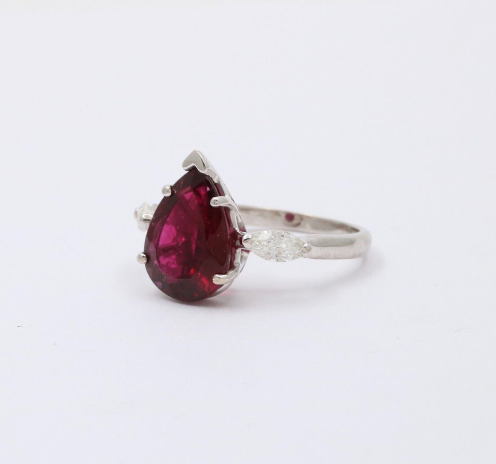Gorgeous 18K White Gold Rubellite Tourmaline and Diamond Ring