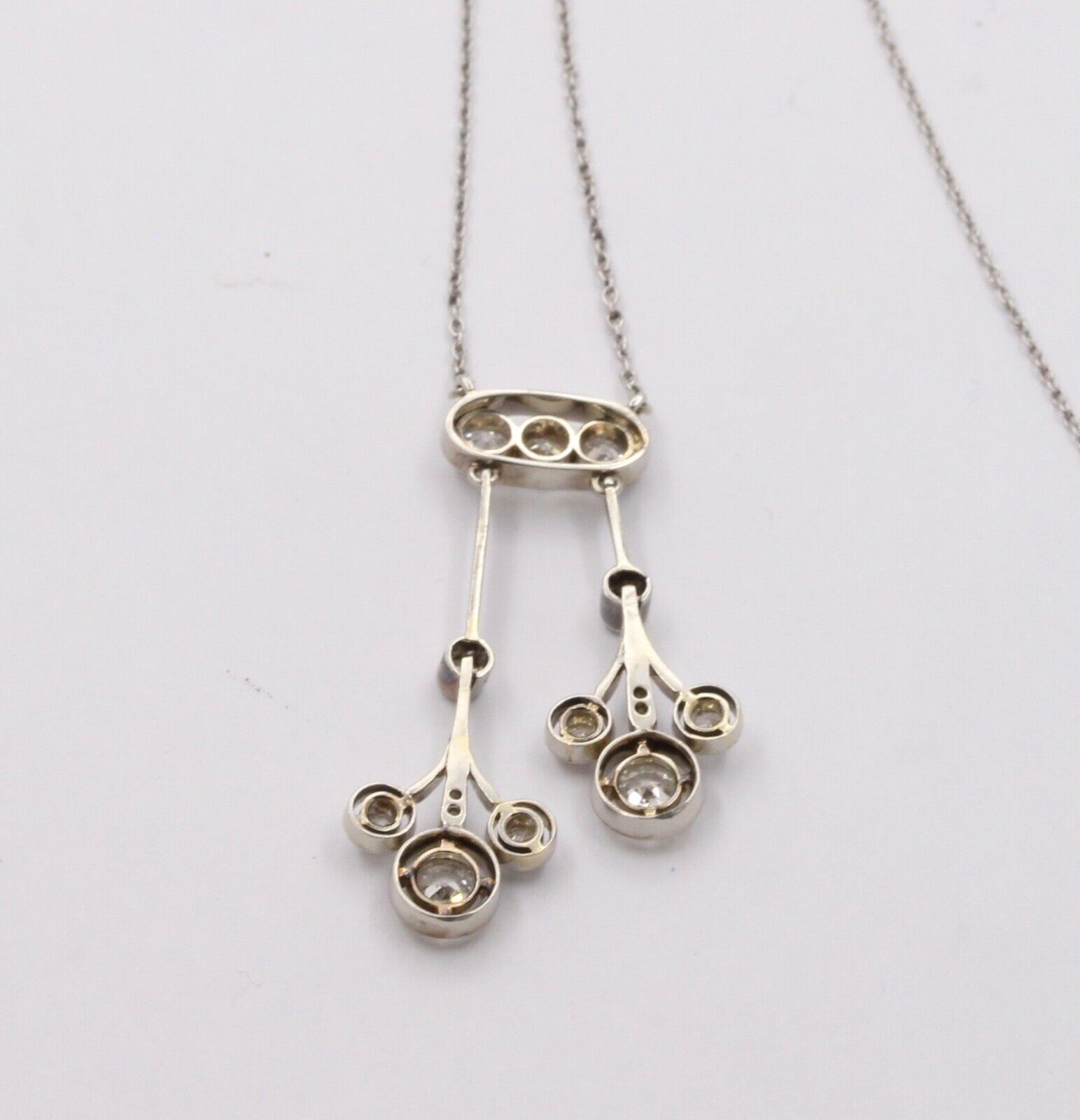 Art Deco Old Mine Diamonds Platinum Pendant and Chain