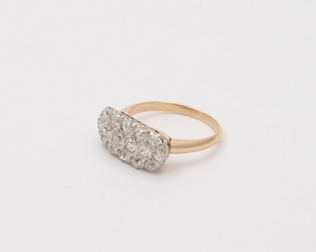Vintage Cluster Diamonds 14K Yellow White Gold Coctail Ring
