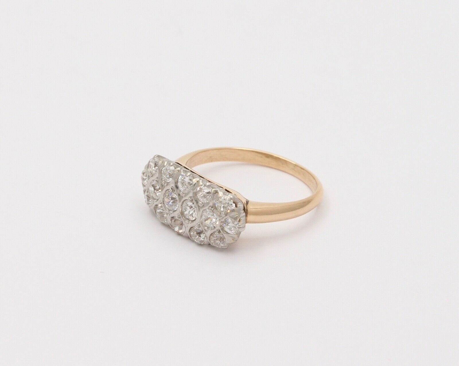 Vintage Cluster Diamonds 14K Yellow White Gold Coctail Ring