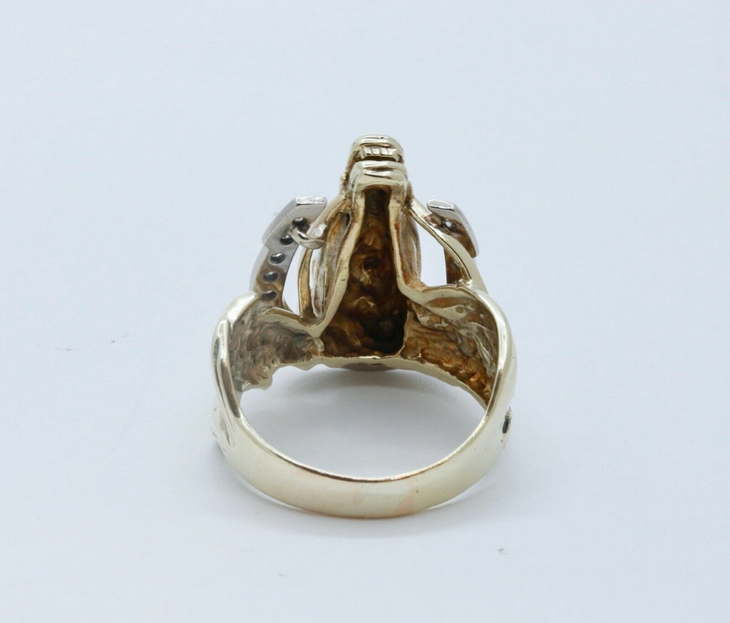 Chunky Unisex 14K Yellow Gold Diamonds Horse Afficionado Ring