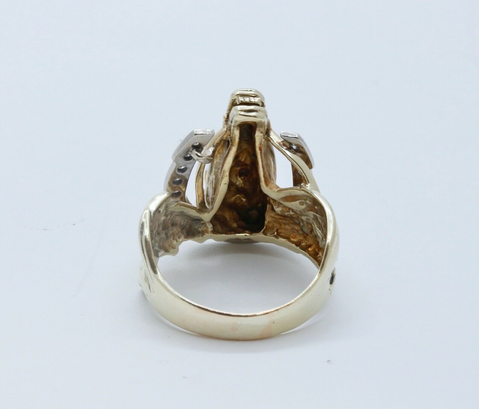 Chunky Unisex 14K Yellow Gold Diamonds Horse Afficionado Ring