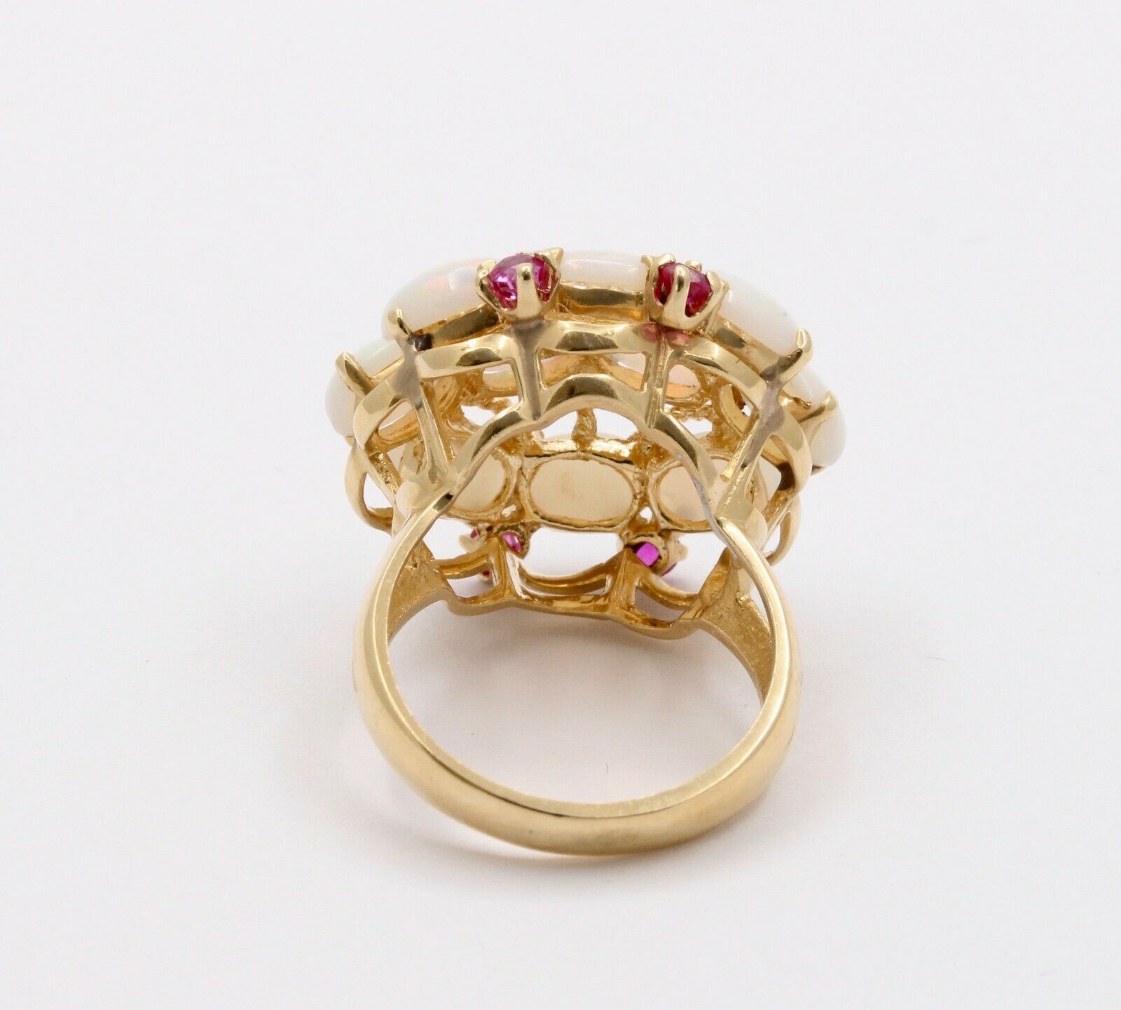Vintage 14K Yellow Gold Opal Cluster Ruby Ring