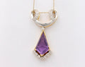 Vintage Geometric Amethyst Diamonds 18K Yellow Gold Platinum Pendant