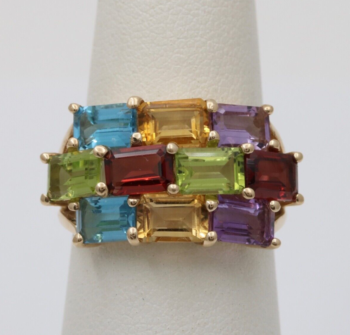 Vintage 10K Yellow Gold Multicolor Gemstone Harem Ring , Ring Band.
