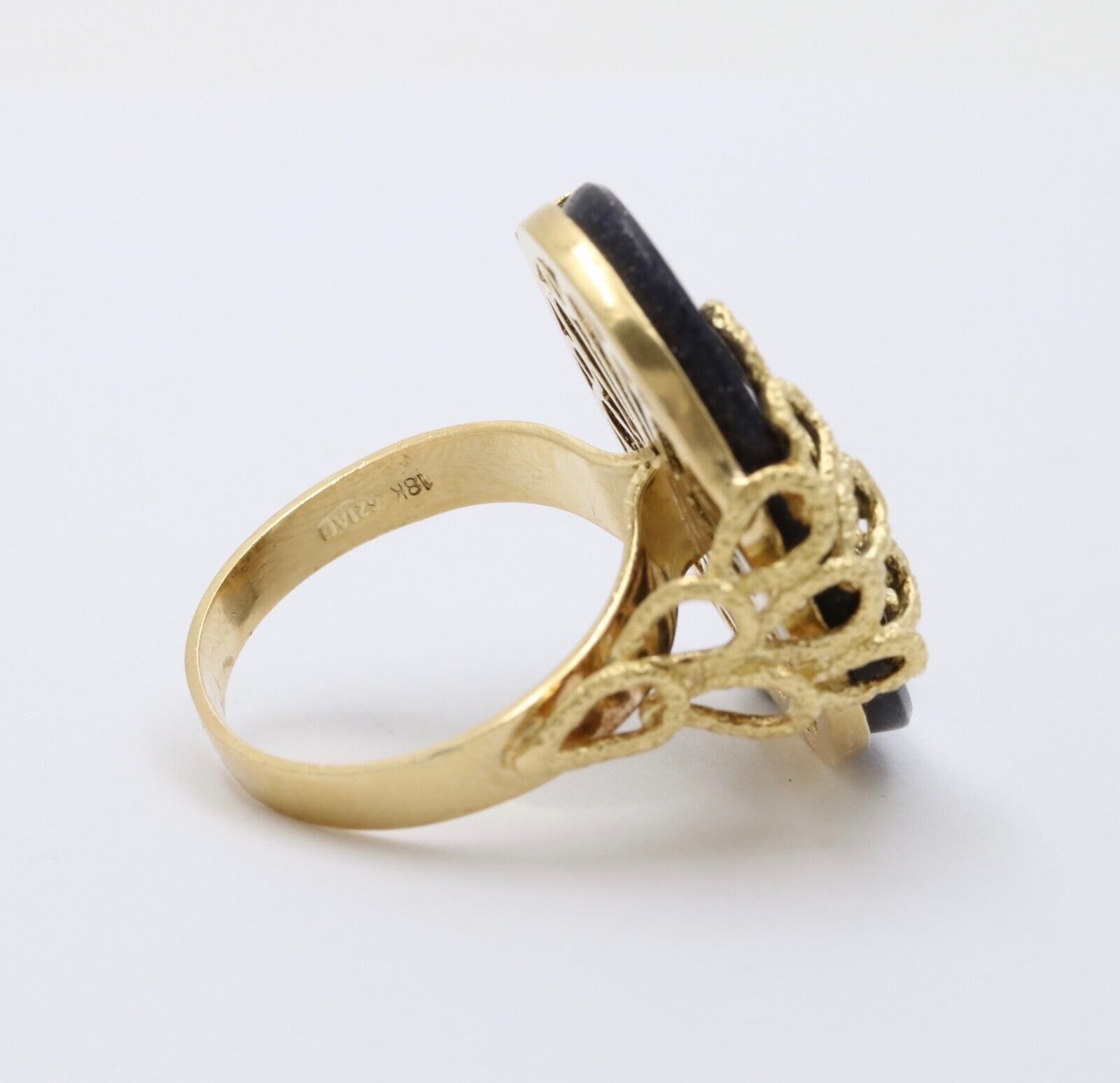 Vintage 18K Yellow Gold Blue Goldstone Statement Ring