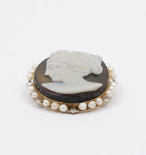 Load image into Gallery viewer, Victorian Agate Cameo Pearls 14K Rose Gold Brooch Pin
