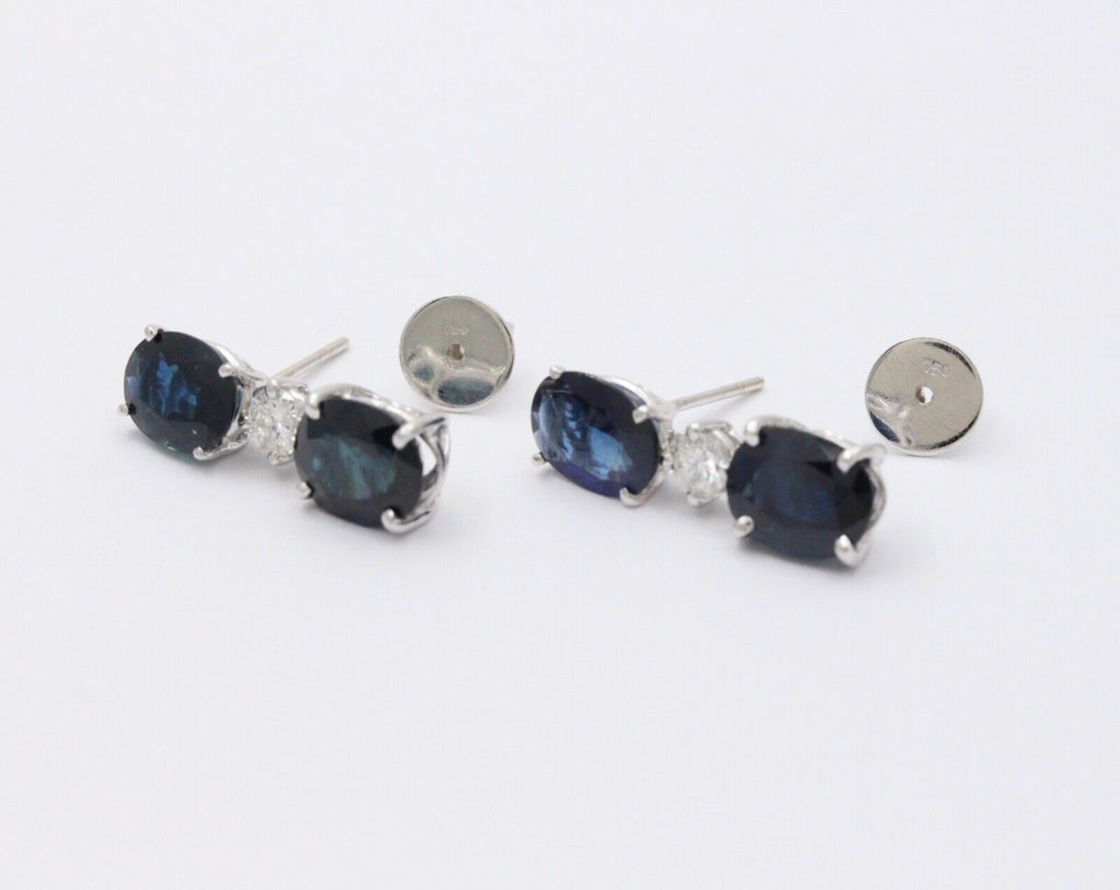Elegant Blue Sapphires Diamonds 18K White Gold Dangle Earrings