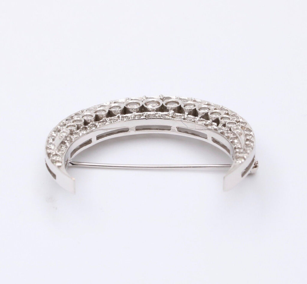 Vintage Diamonds 14K White Gold Crescent Moon Brooch Pin