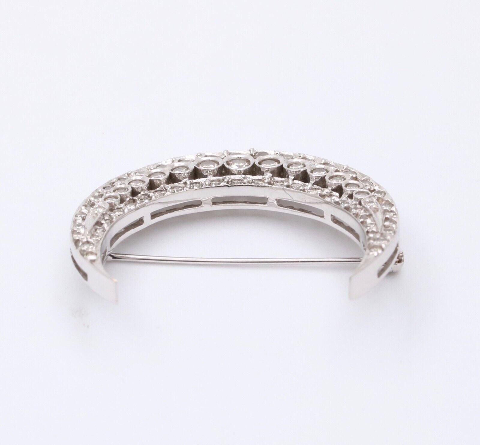 Vintage Diamonds 14K White Gold Crescent Moon Brooch Pin