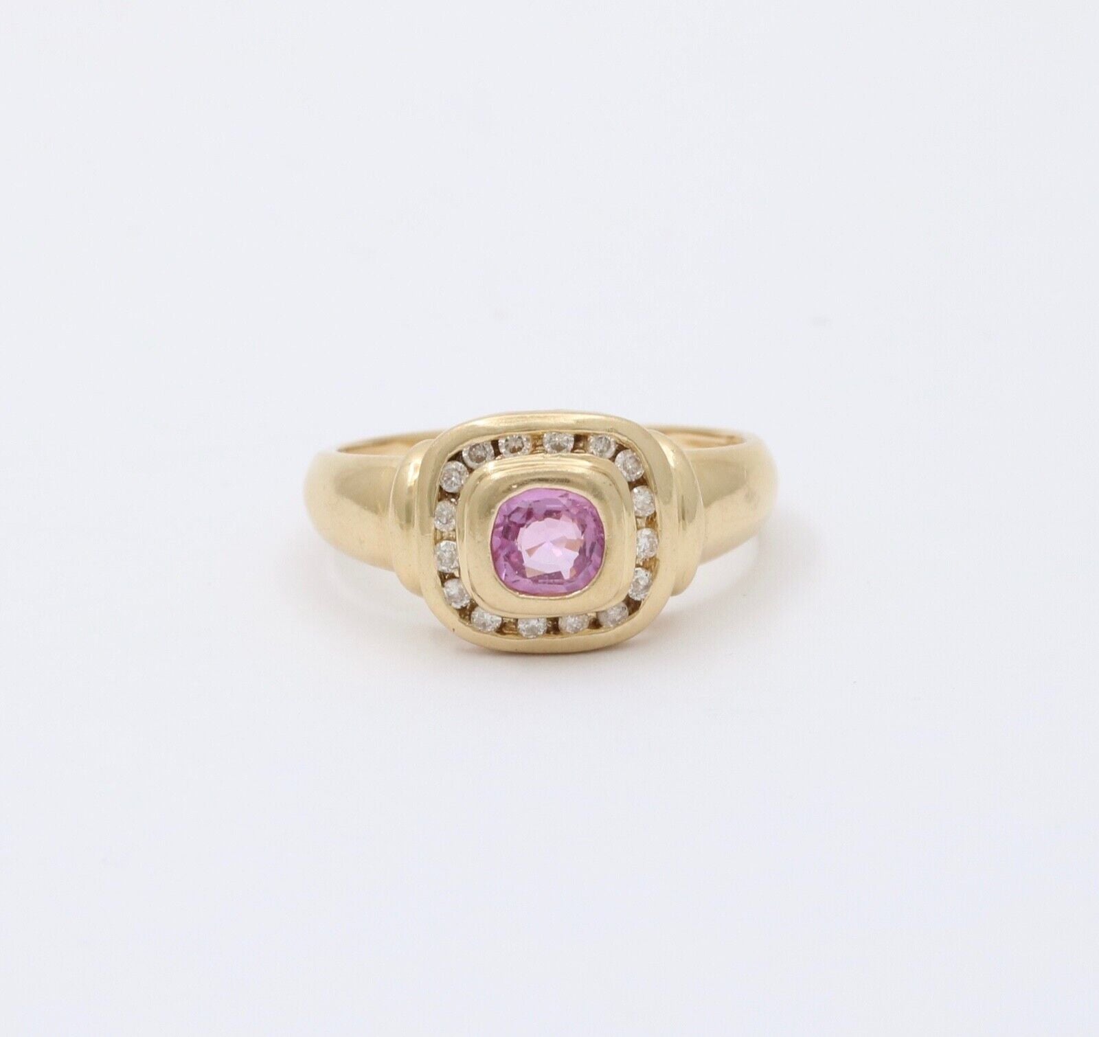 Vintage Pink Sapphire Diamonds 14k Yellow Gold Ring