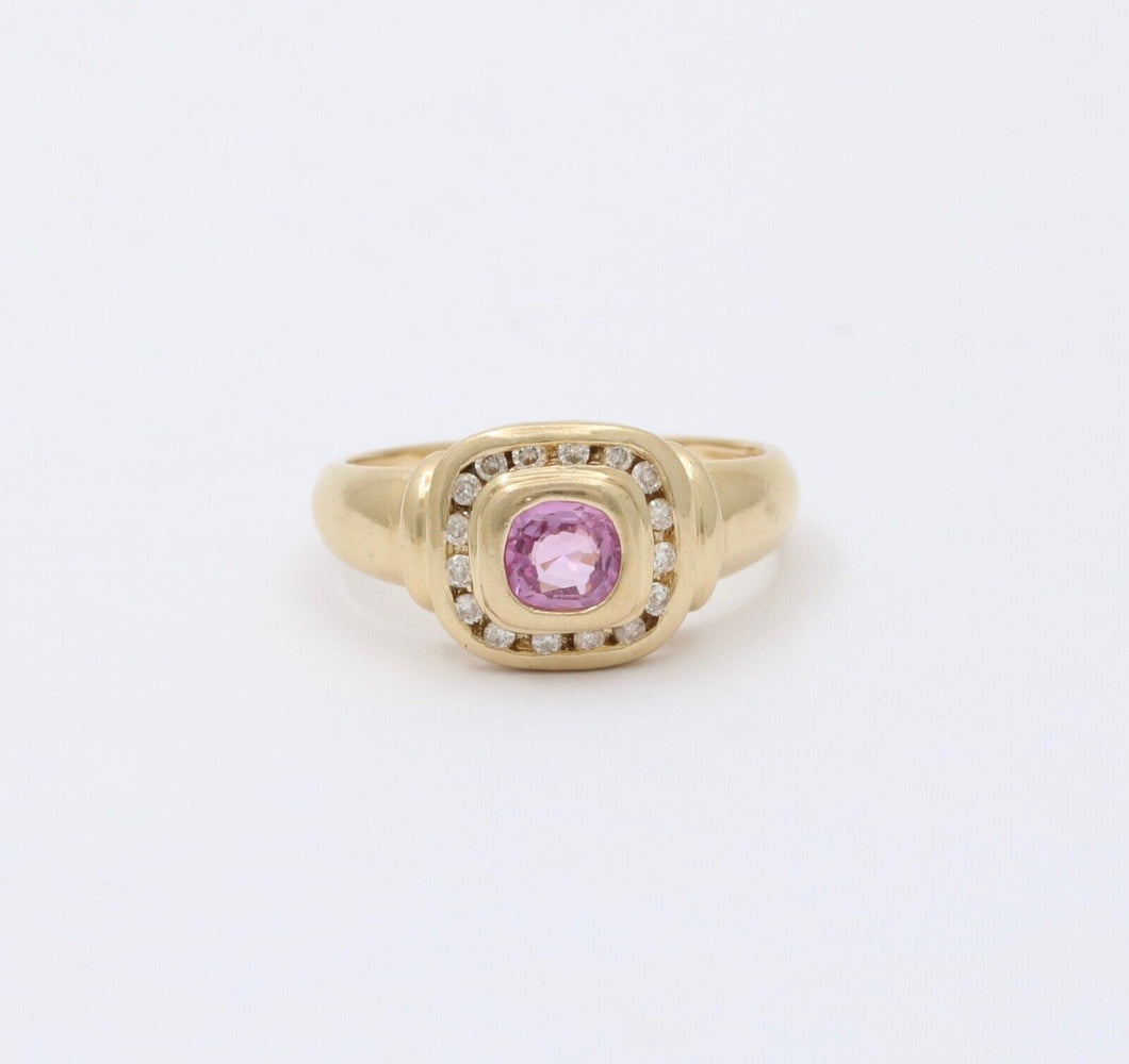 Vintage Pink Sapphire Diamonds 14k Yellow Gold Ring