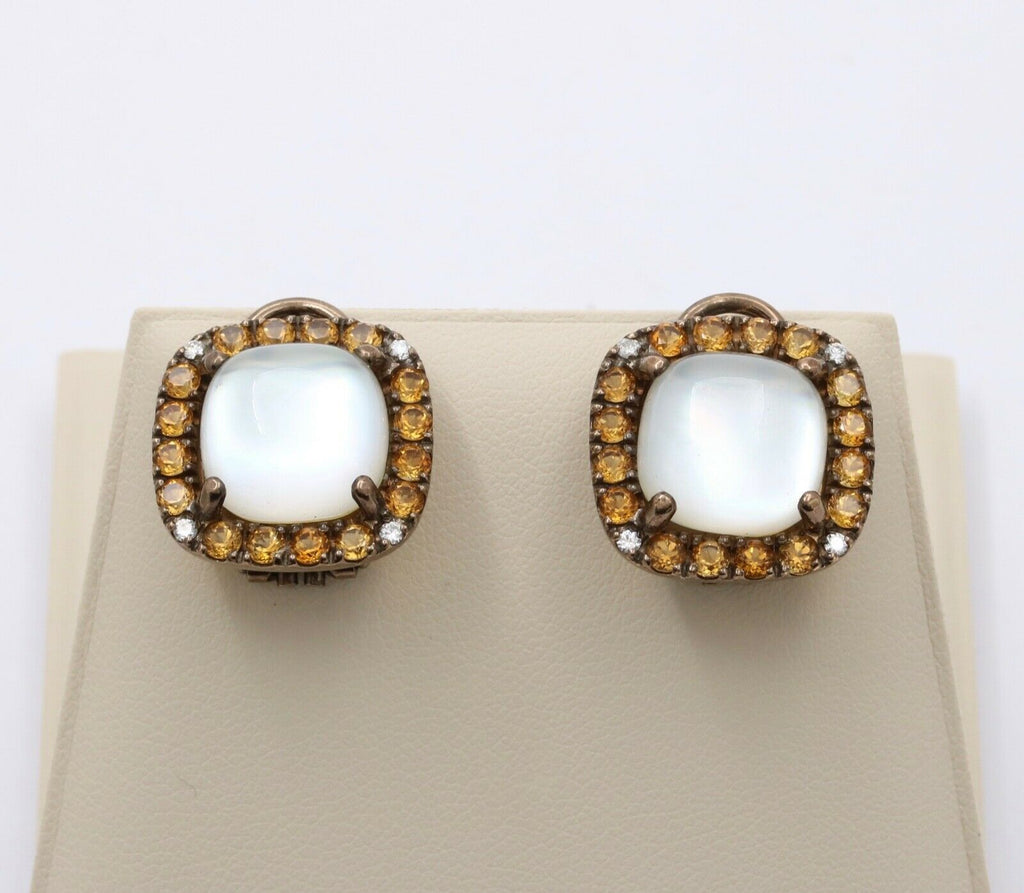 Vintage Italian Zoccai Crystal Diamonds Citrine 18K Earrings