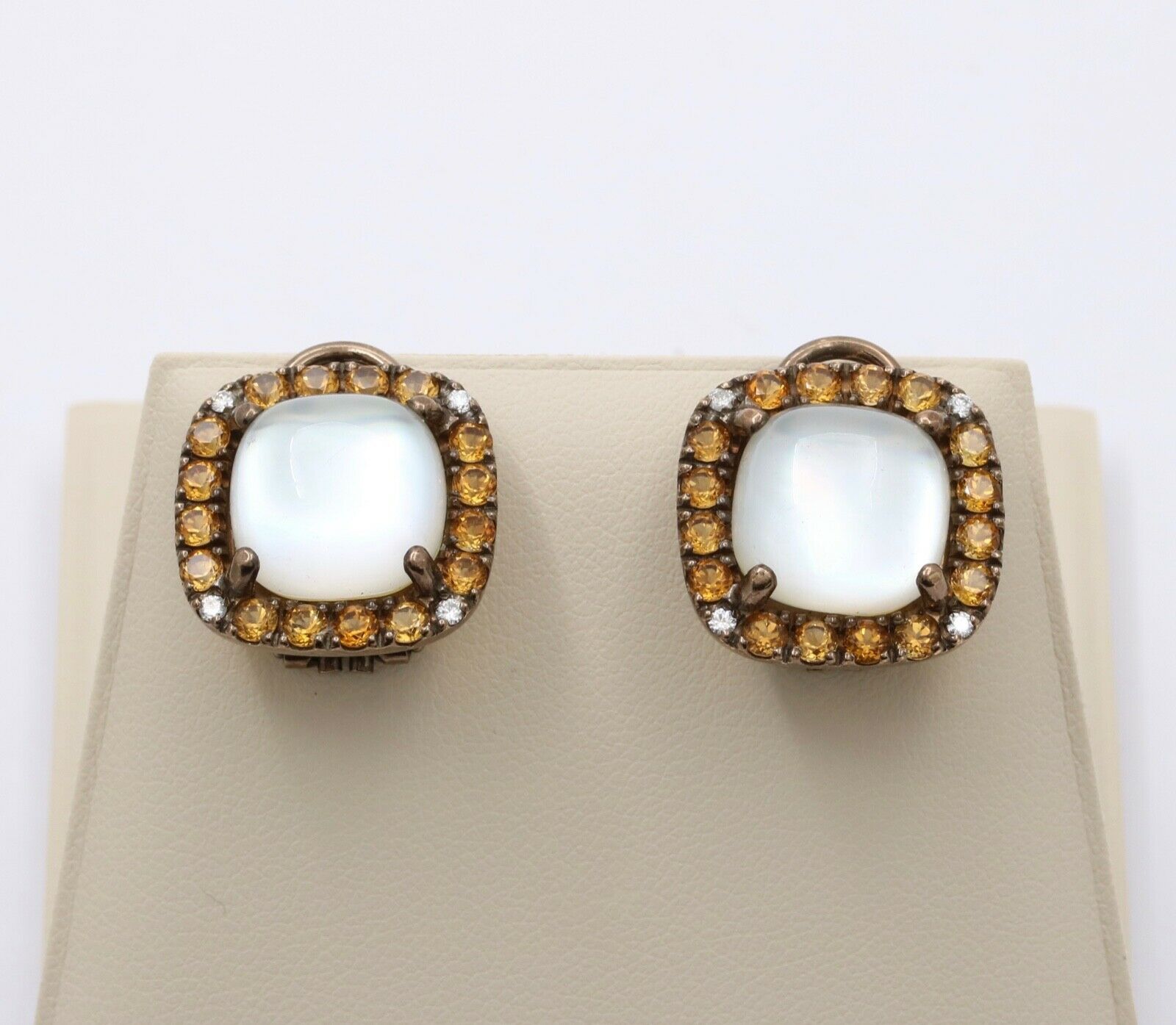 Vintage Italian Zoccai Crystal Diamonds Citrine 18K Earrings
