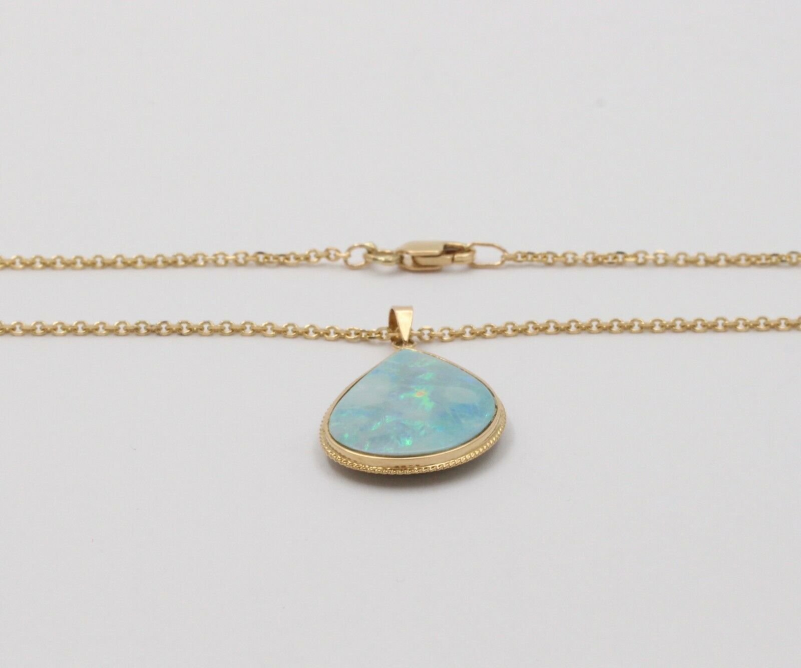 Vintage Drop Shape Boulder Opal 14K Yellow Gold Pendant, Necklace.