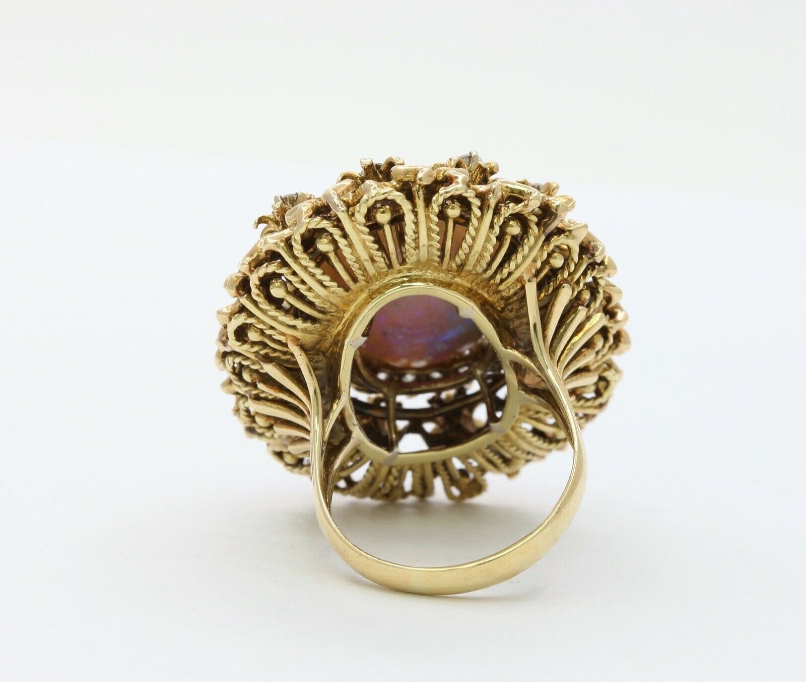 Large Vintage Ladies Opal Diamonds 14K Yellow Gold Statement Ring