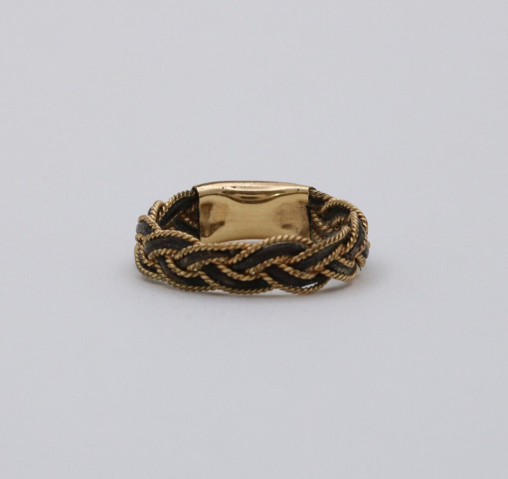 Antique Georgian 14K Yellow Gold Braided Ring Band, Mourning Jewelry