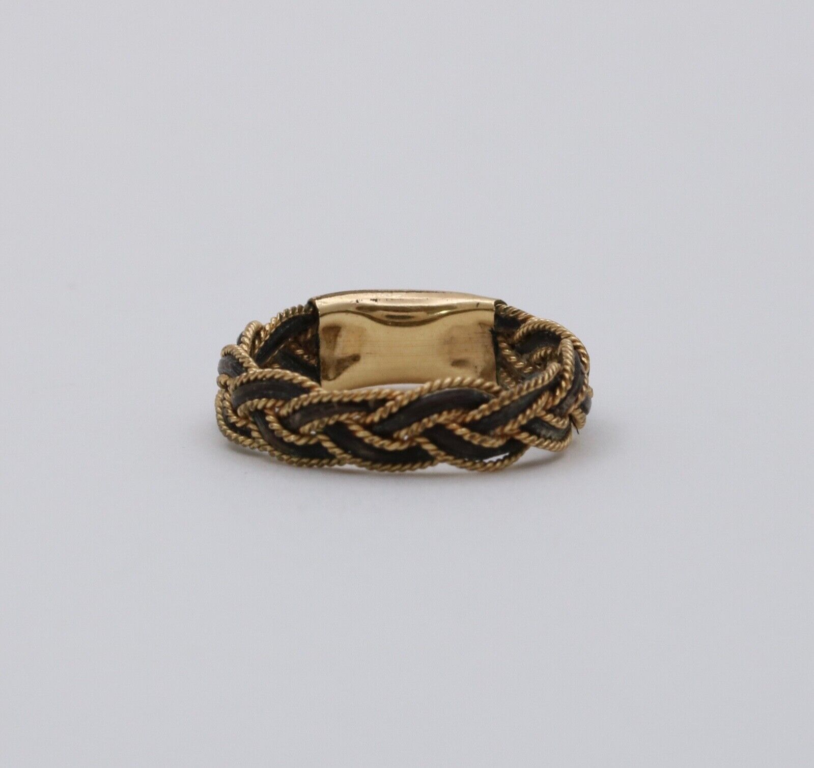Antique Georgian 14K Yellow Gold Braided Ring Band, Mourning Jewelry