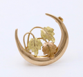 Antique Art Nouveau 10K Gold Leaf & Crescent Moon Pin. Antique Brooch.