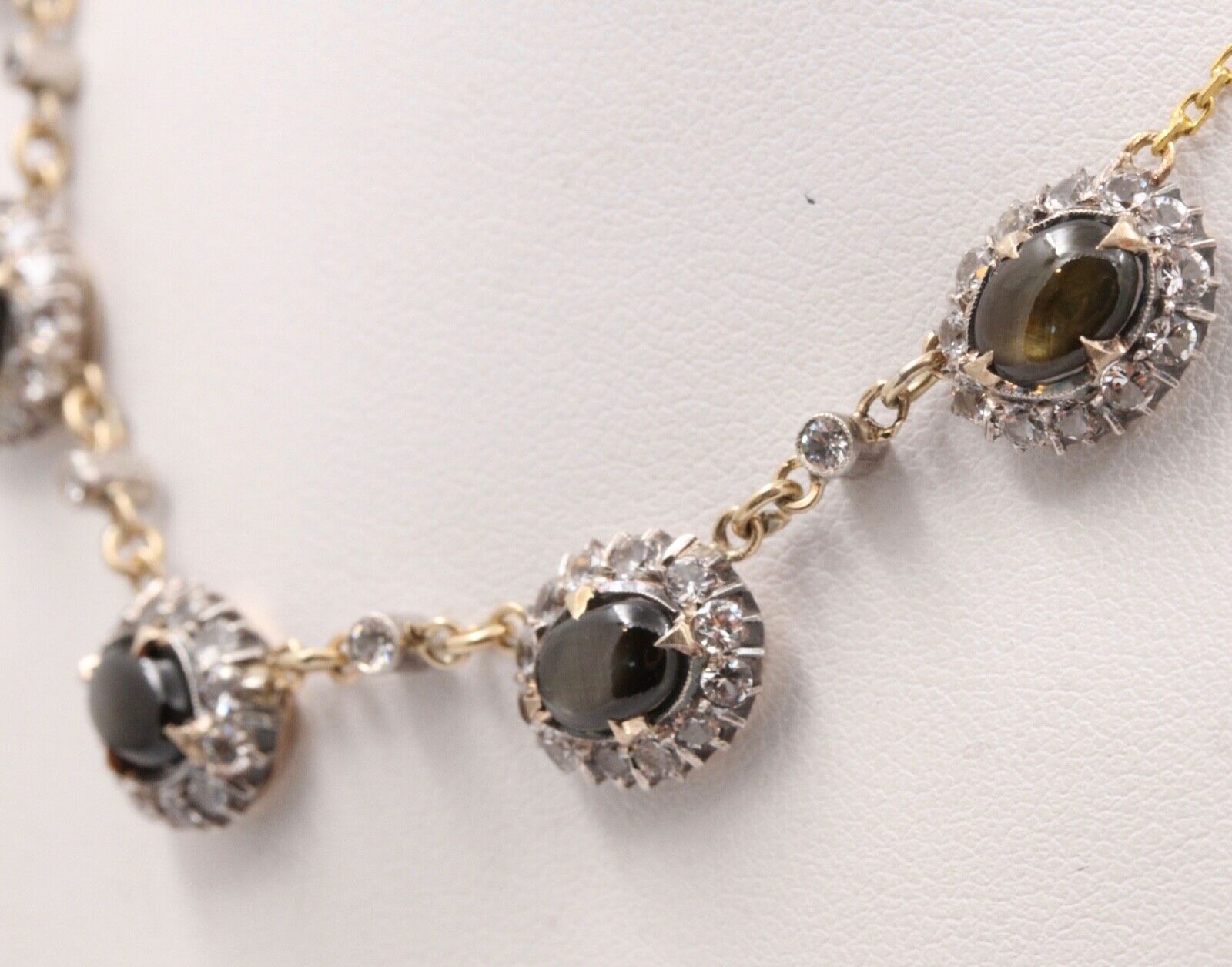 Vintage Black Star Sapphires White Sapphires 14K YG Necklace