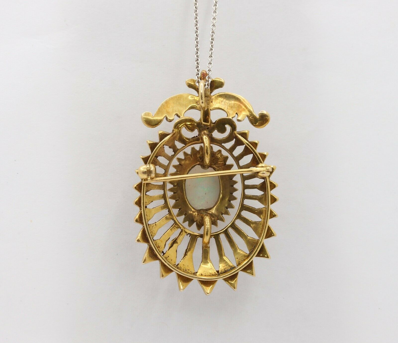 Vintage 14K Yellow Gold Opal Enamel Pendant Brooch