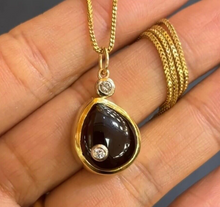 Load image into Gallery viewer, Vintage 18K Yellow Gold Rhodolite Garnet And DIamond Teardrop Pendant , Necklace
