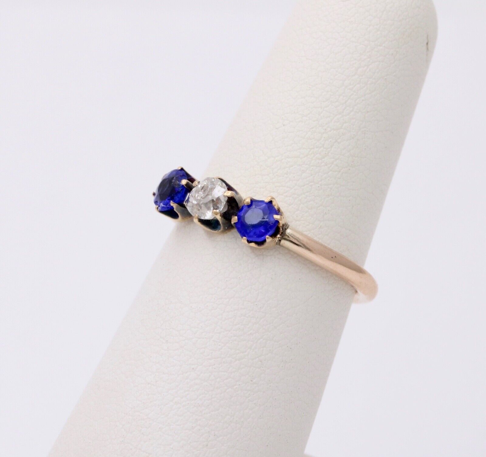 Victorian Old European Diamond Synthetic Sapphires 10K Yellow Gold Ring