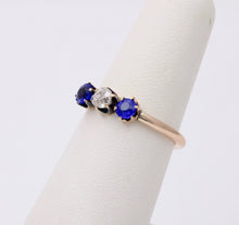 Load image into Gallery viewer, Victorian Old European Diamond Synthetic Sapphires 10K Yellow Gold Ring
