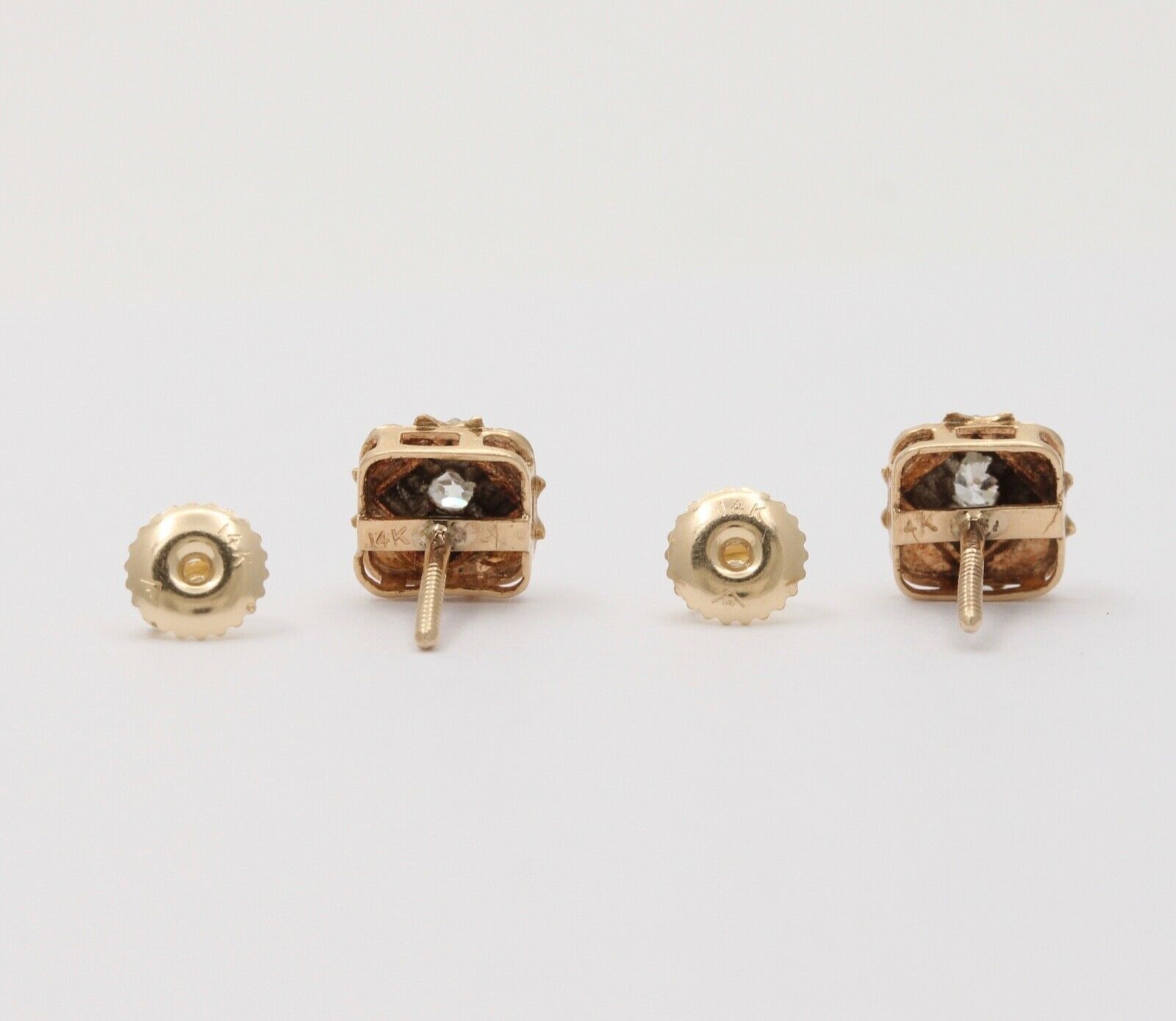 Antique Victorian 14K Yellow & White Gold Old Mine Cut Diamonds Studs Earrings