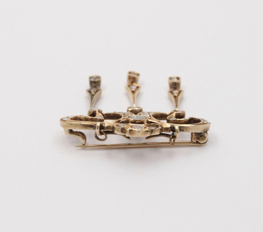 Elegant Victorian Rose Cut Diamonds 14K Yellow Gold Brooch Pendant