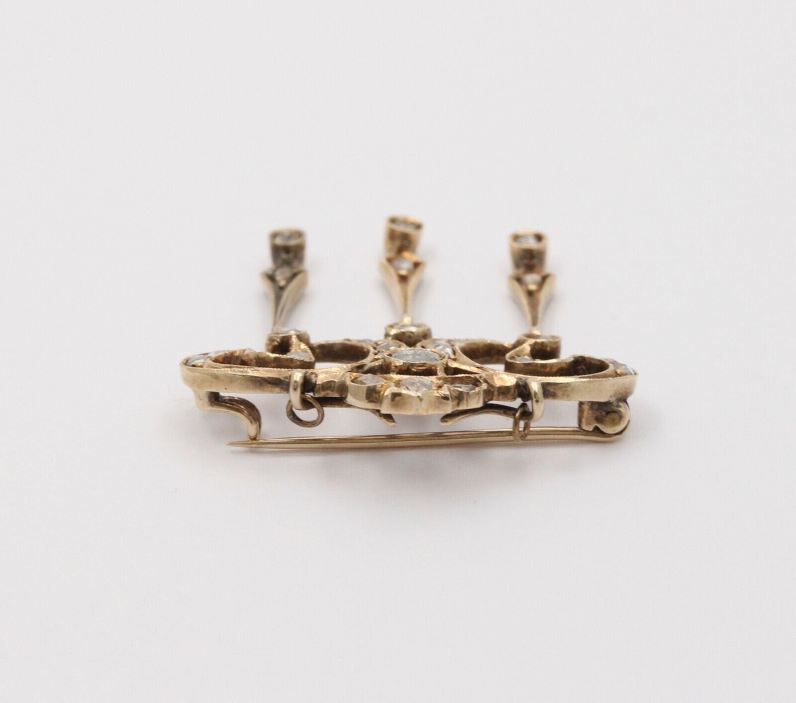 Elegant Victorian Rose Cut Diamonds 14K Yellow Gold Brooch Pendant