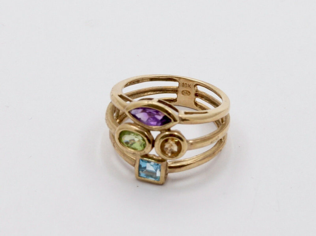 Vintage 10K Yellow Gold Multi Color Gem Stones Ring