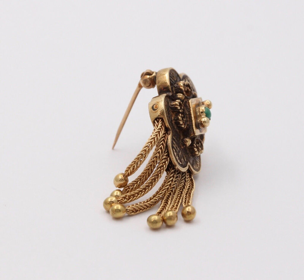 Victorian 14K Yellow Gold Shield Turquoise Foxtail Pendant Brooch